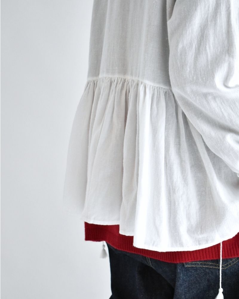 Twill Cotton Khadi Plain Frill Cache Coeur in White