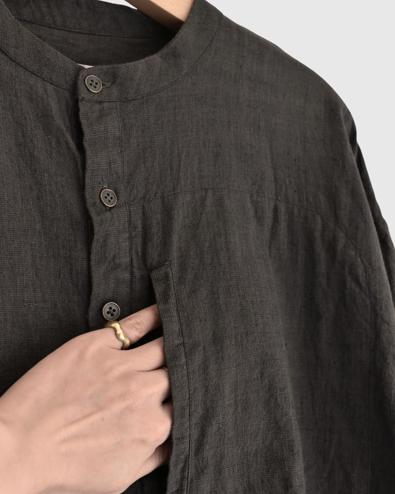 Hand Span Cotton Linen Kameez Tunic in DarkBrown