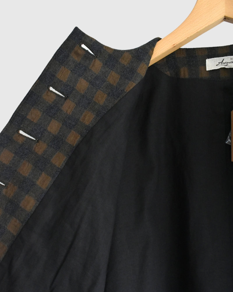 Cotton Wool Gingham Check Jacket in Khaki/Charcoal