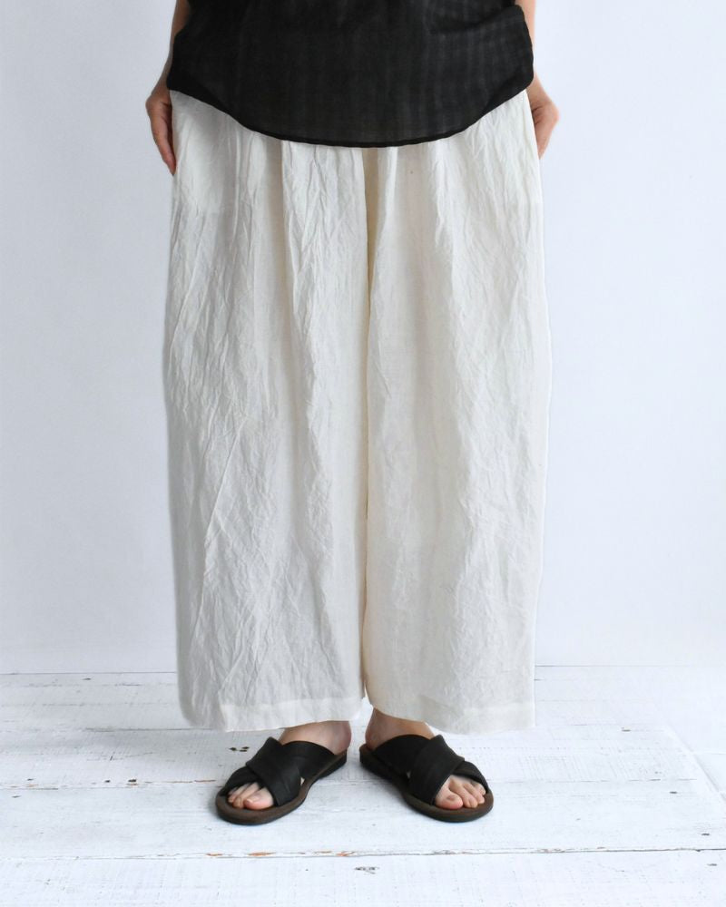 Wide Cocoon Gathered Pants (LINEN) in OffWhite