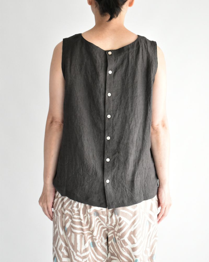 2-Way Sleeveless Blouse (Linen) in Brown