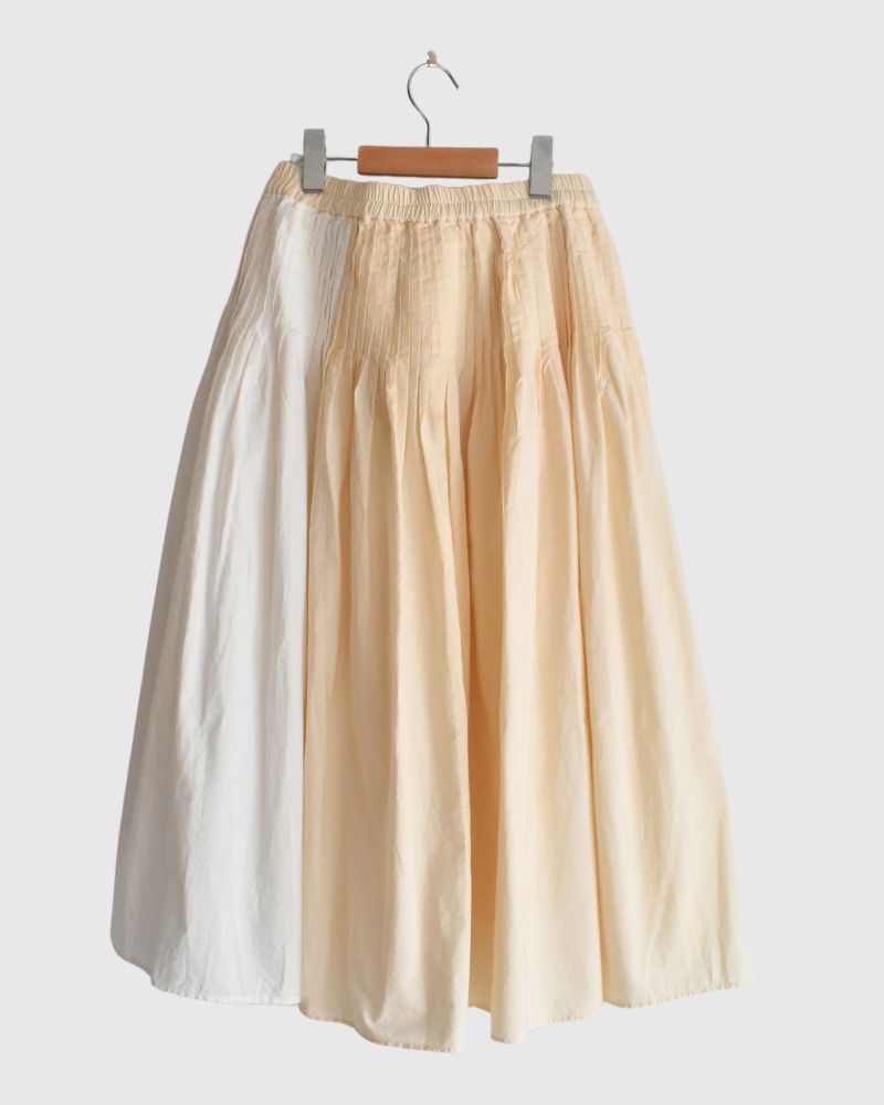 40s ORGANIC POPLIN(PATCHWORK) PINTUCK FLARED SKIRT WITH CRAZY PATCH WORK in Natural/White