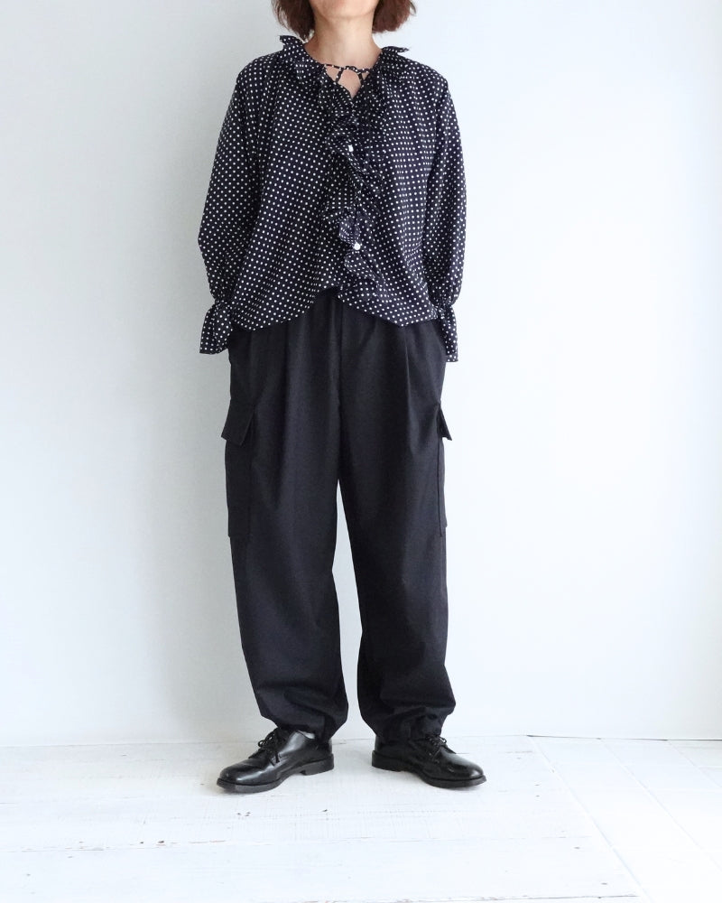 Dot Frill Blouse in Navy