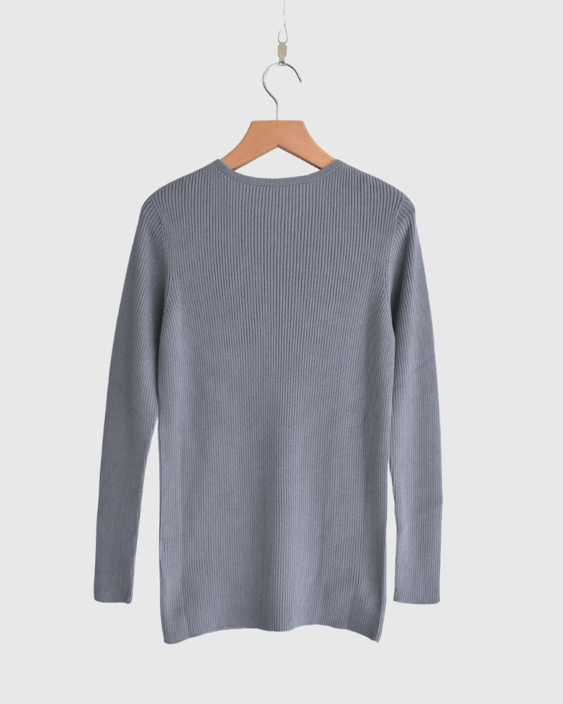 JAPAN WHOLEGARMENT Rib Knit Pullover in LightGray