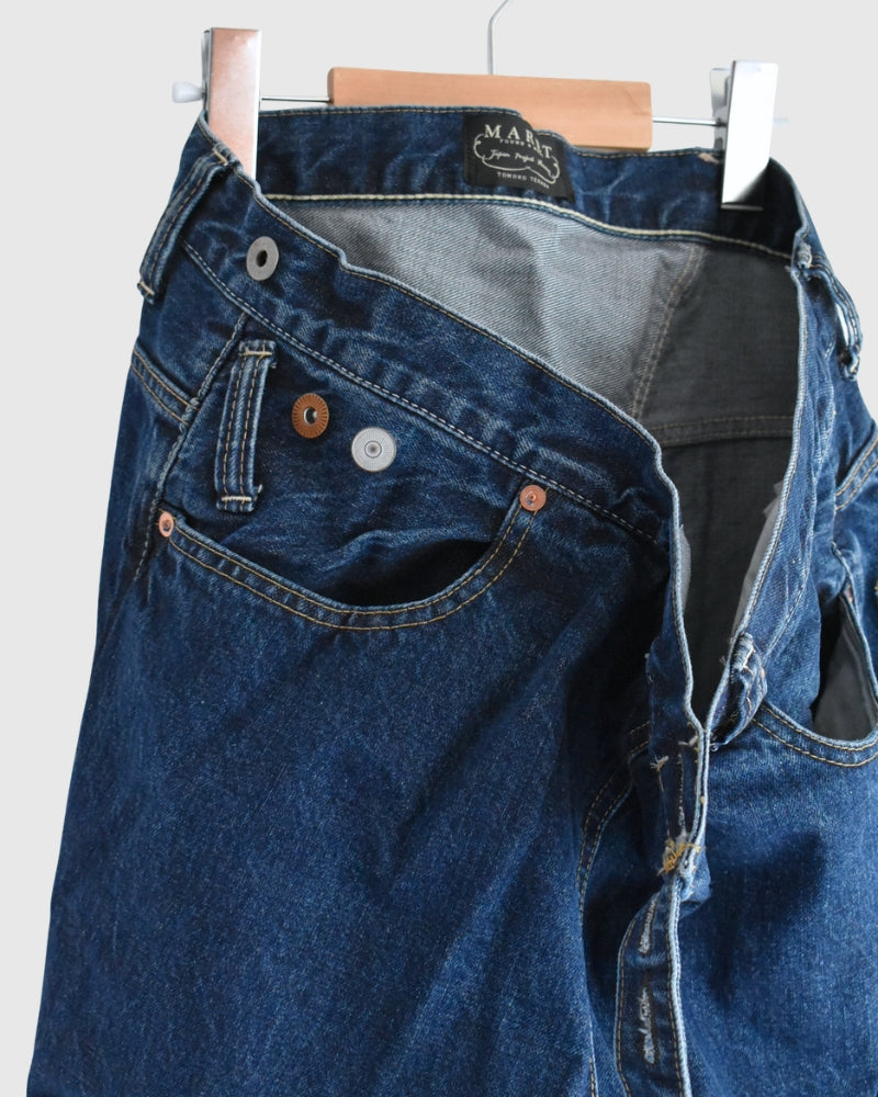 Selvedge Denim Asymmetric Tuck Pants in Blue