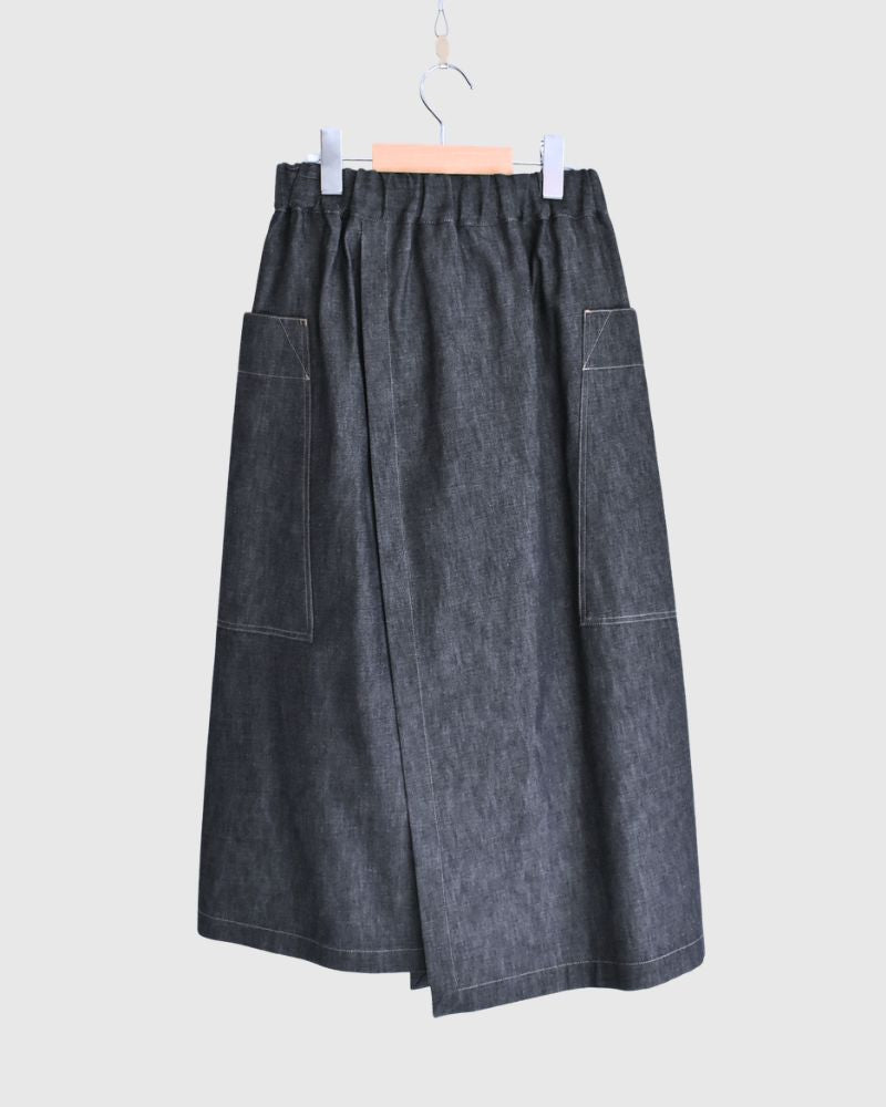 HEART-DENIM Asymmetrical Wrap Skirt in Indigo