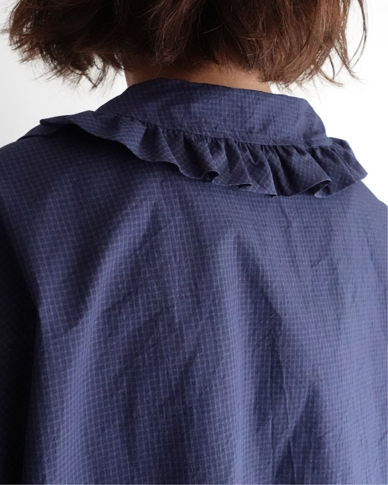 Collar & Front Frill Blouse in Navy