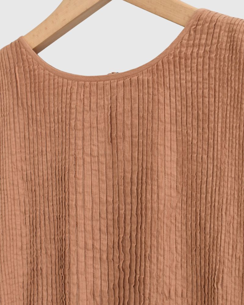 Crew-Neck F/SL Dress with Pintuck in DarkOrange