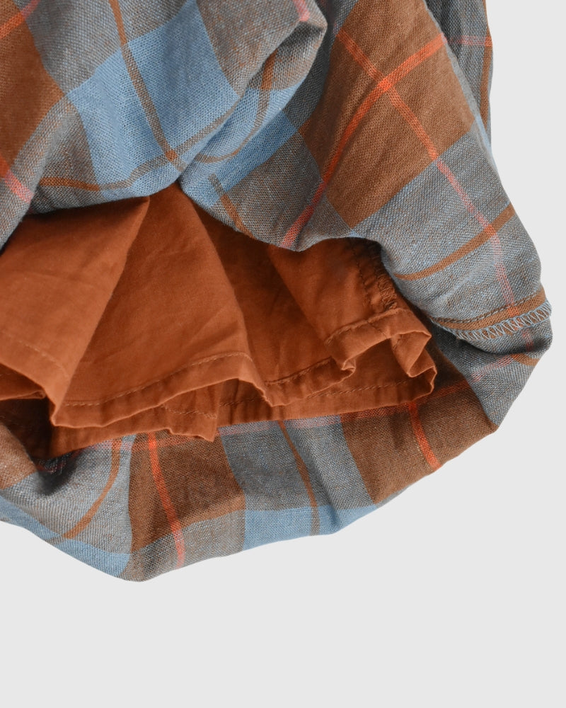 Linen Cotton Check Pants in Blue