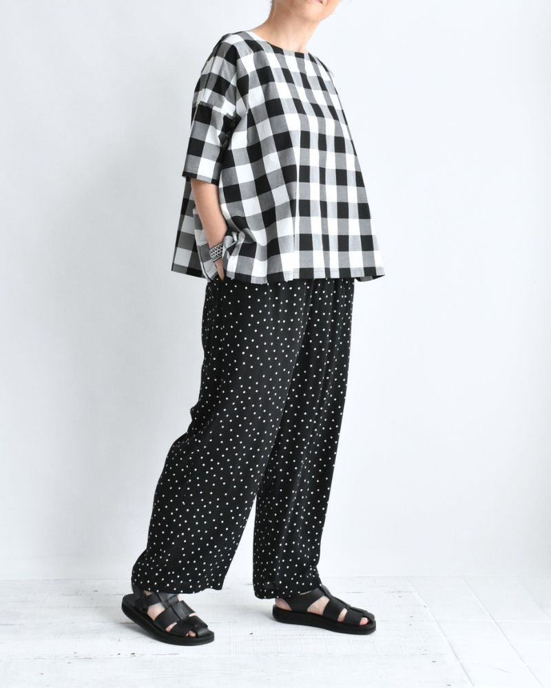 Block Check Panel T-Blouse in White/Black