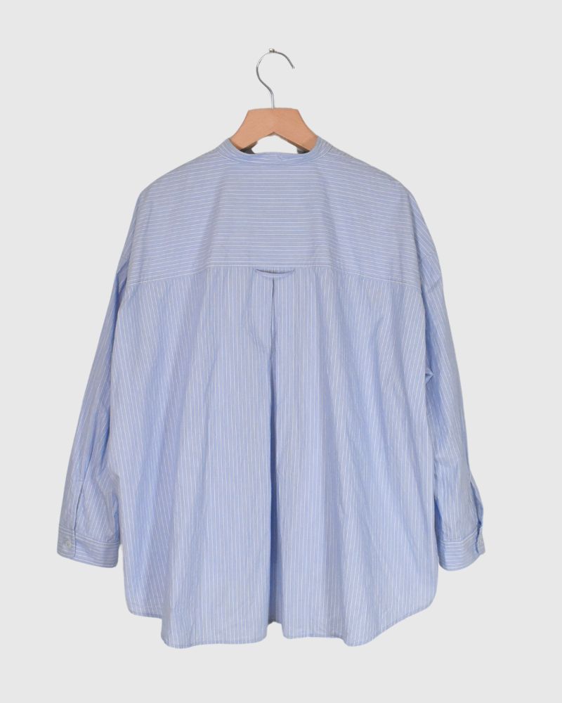 BAND COLLAR BIG SHIRT in SaxStripe