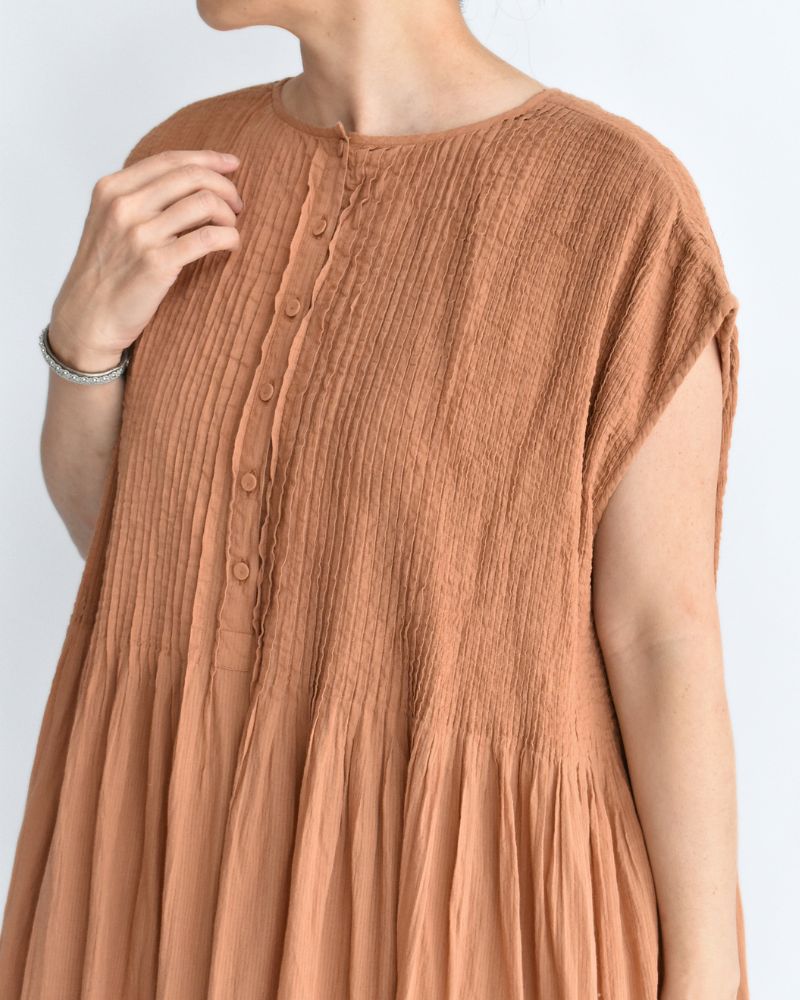 Crew-Neck F/SL Dress with Pintuck in DarkOrange