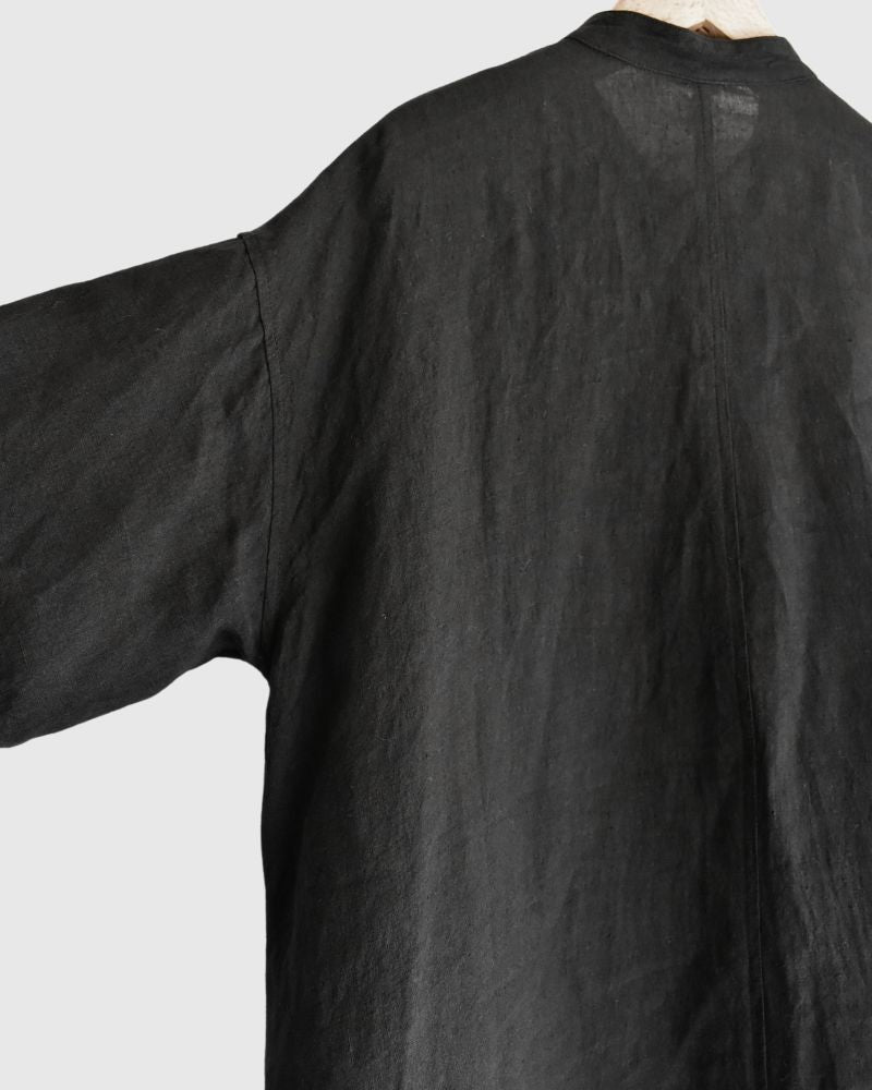 Band collar shirt dress in Black