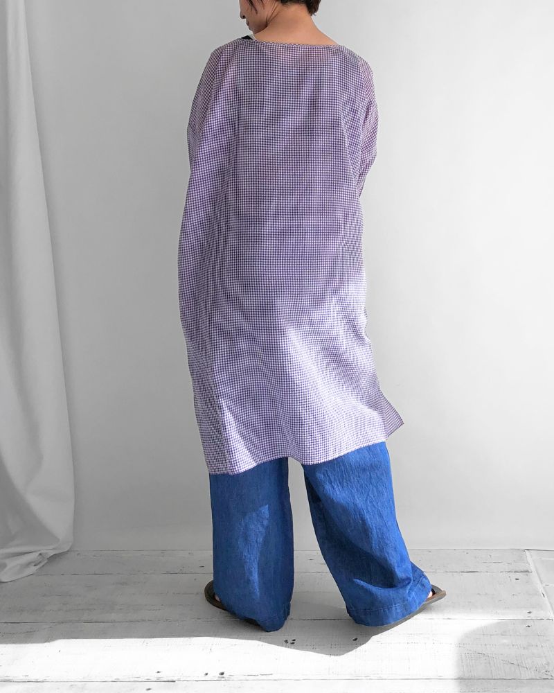 DROP SHOULDER SMOCK DRESS in OffWhite/Purple