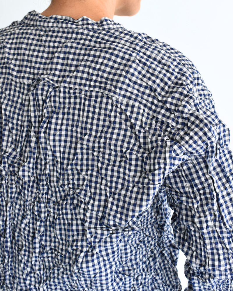 BANDED COLLAR L/SL OVERSIZED SHIRTS in BlueGingham