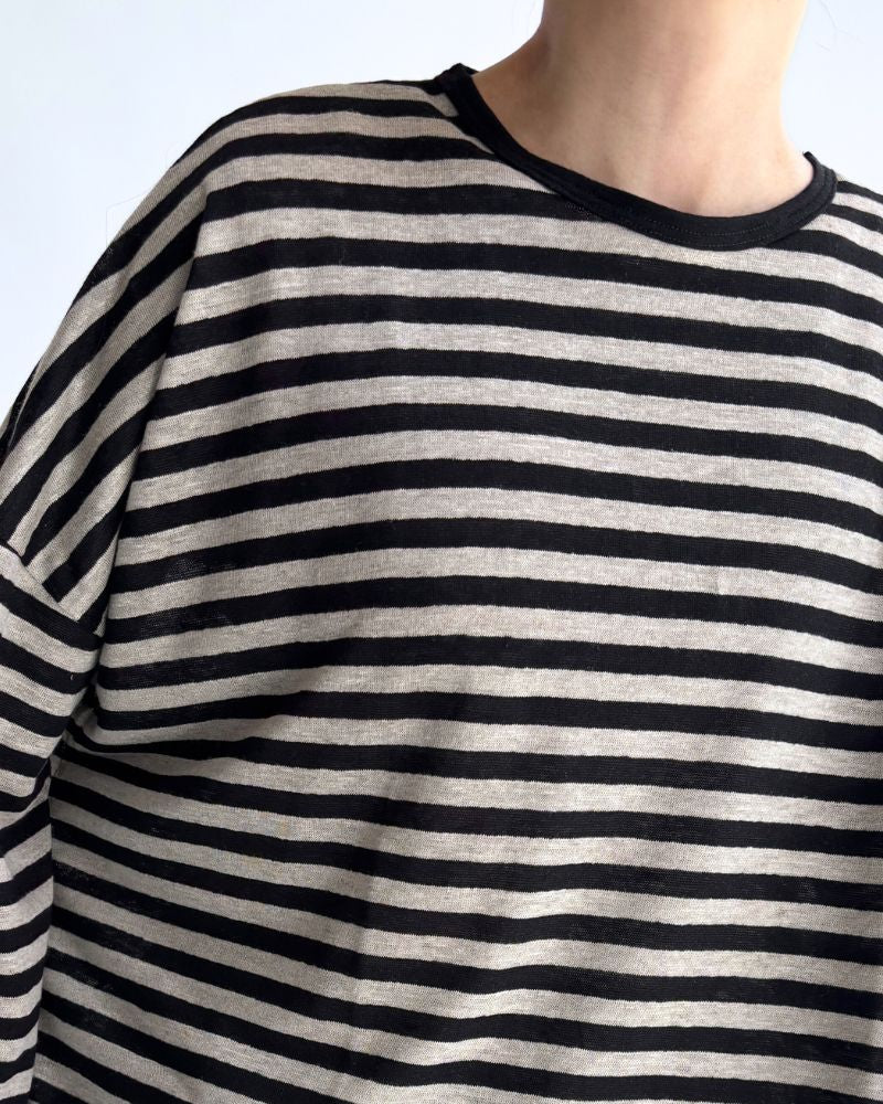 Linen Jersey Pullover in Natural/Black Border