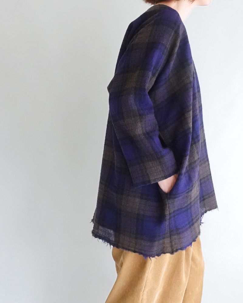 Wool Gauze Voile Reversible Top in Navy/Brown