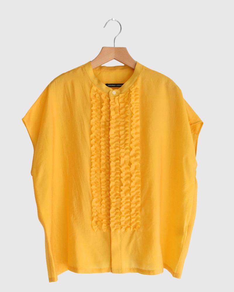 RAY-SILK French Sleeve Frill Blouse in Yellow