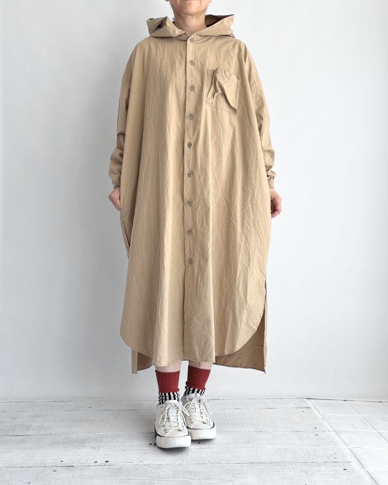 Hooded Coat Dress in Beige
