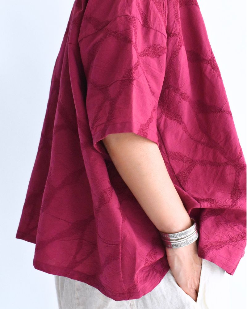 Panel Pullover Blouse (Embroidered) in Rose