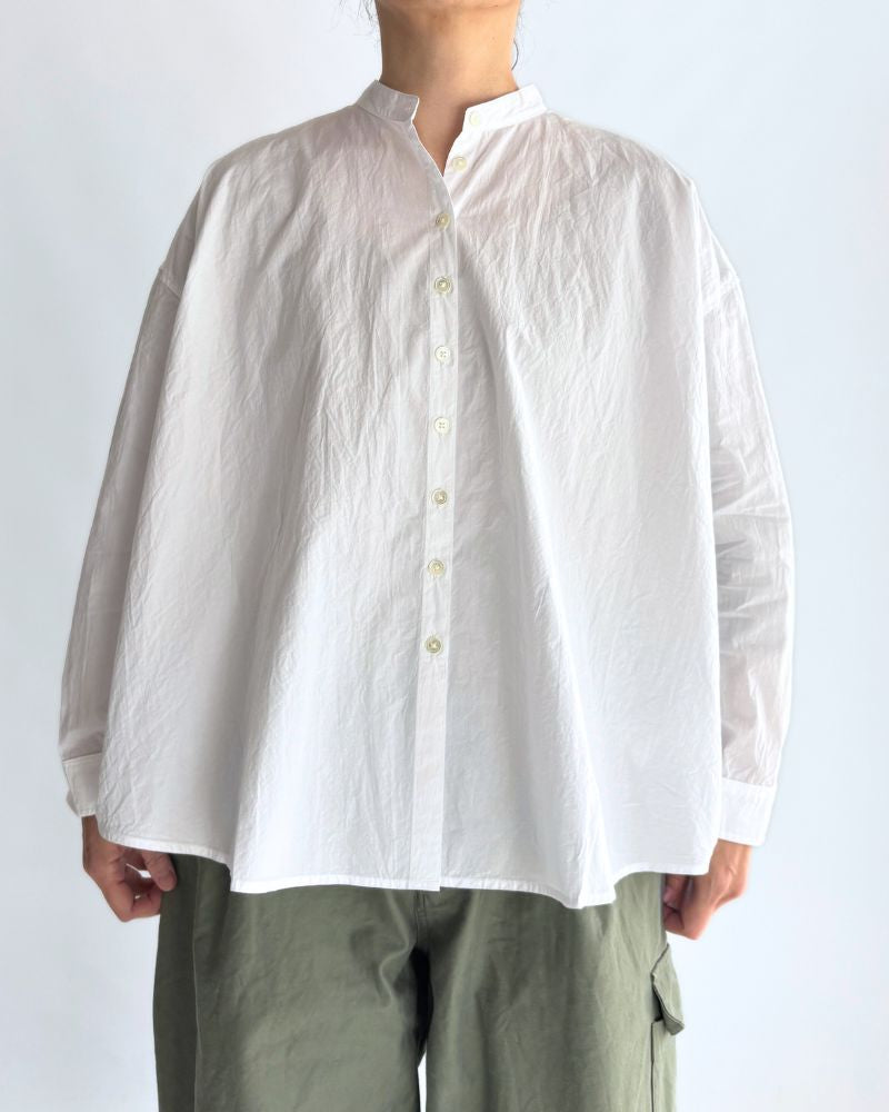 Band Collar Big Shirt in White