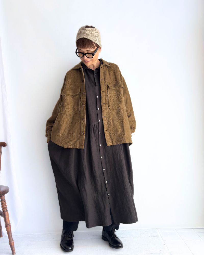 TEORI Cotton Herringbone Jacket in KhakiBrown