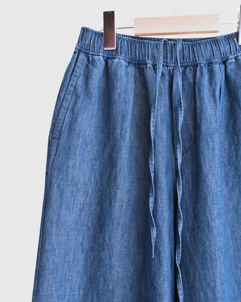 COTTON/LINEN DENIM EASY WIDE PANTS Blue