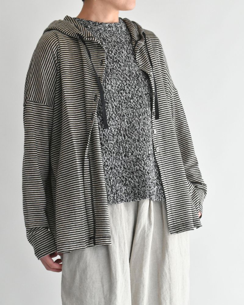 Linen Hooded Cardigan in Natural/Black