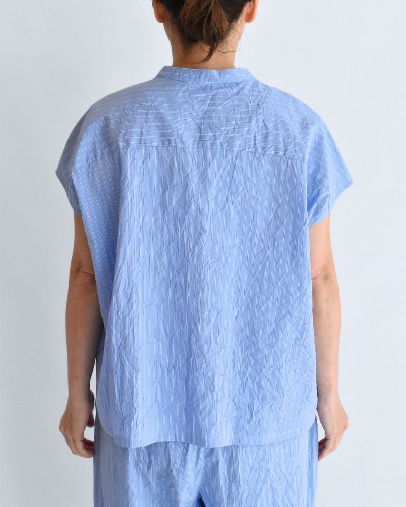 RAY-CC French Sleeve Frill Blouse in SaxStripe