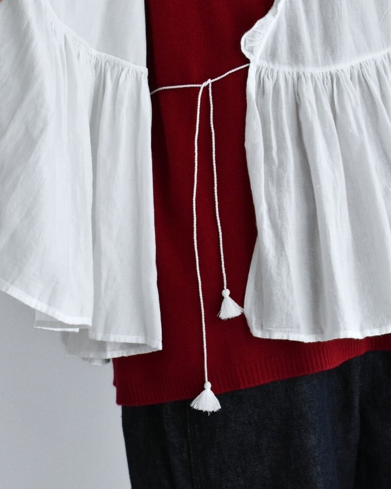 Twill Cotton Khadi Plain Frill Cache Coeur in White