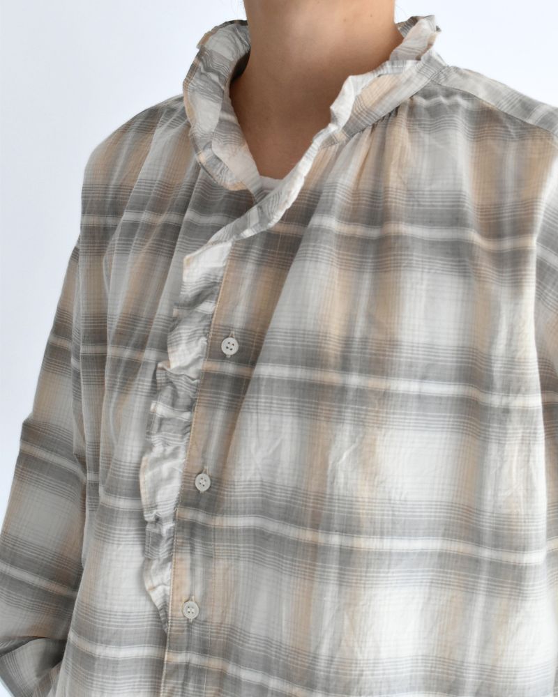 Light Madras Ruffle Blouse in Light Charcoal