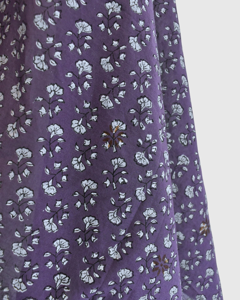 80s ORGANIC VOILE GENTIANA BLOCK PRINT SCARF in Purple