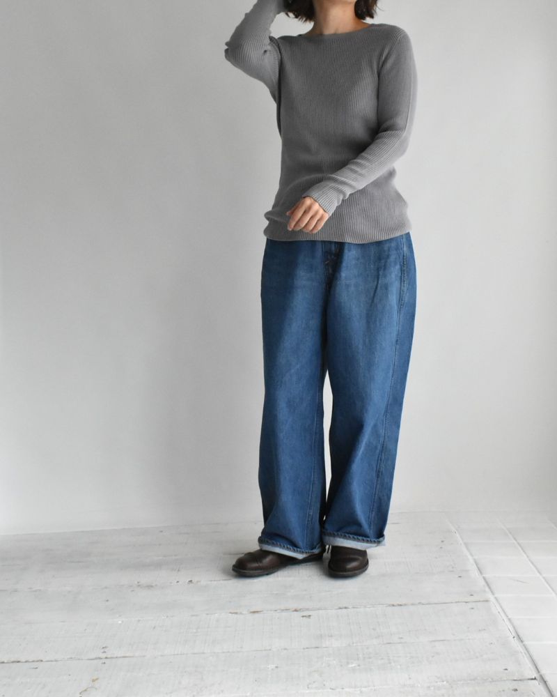 JAPAN WHOLEGARMENT Rib Knit Pullover in LightGray