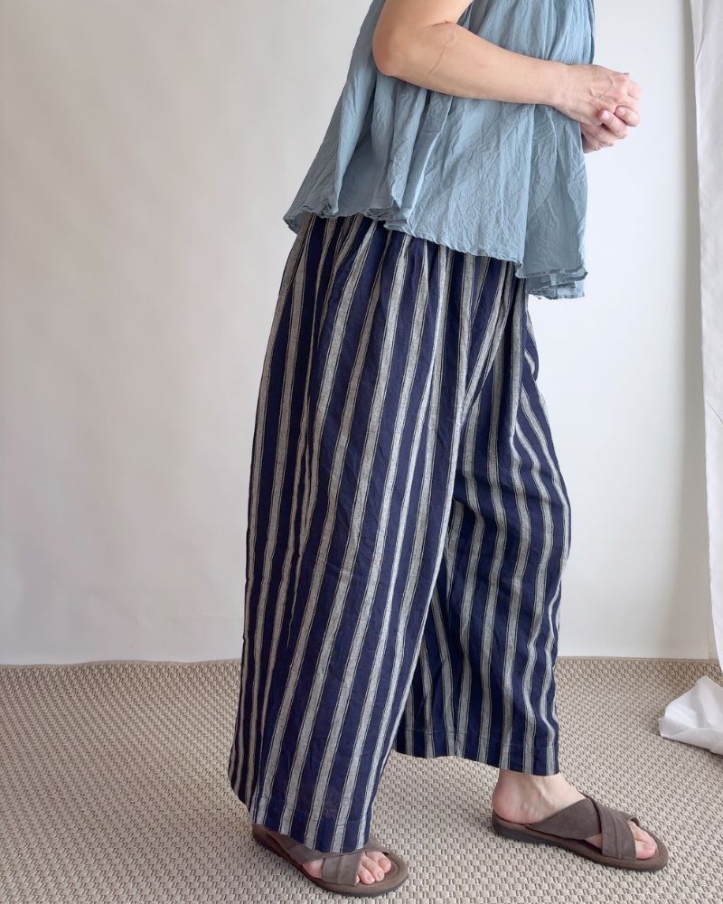 Linen Cotton Stripe Pants in Indigo/Natural