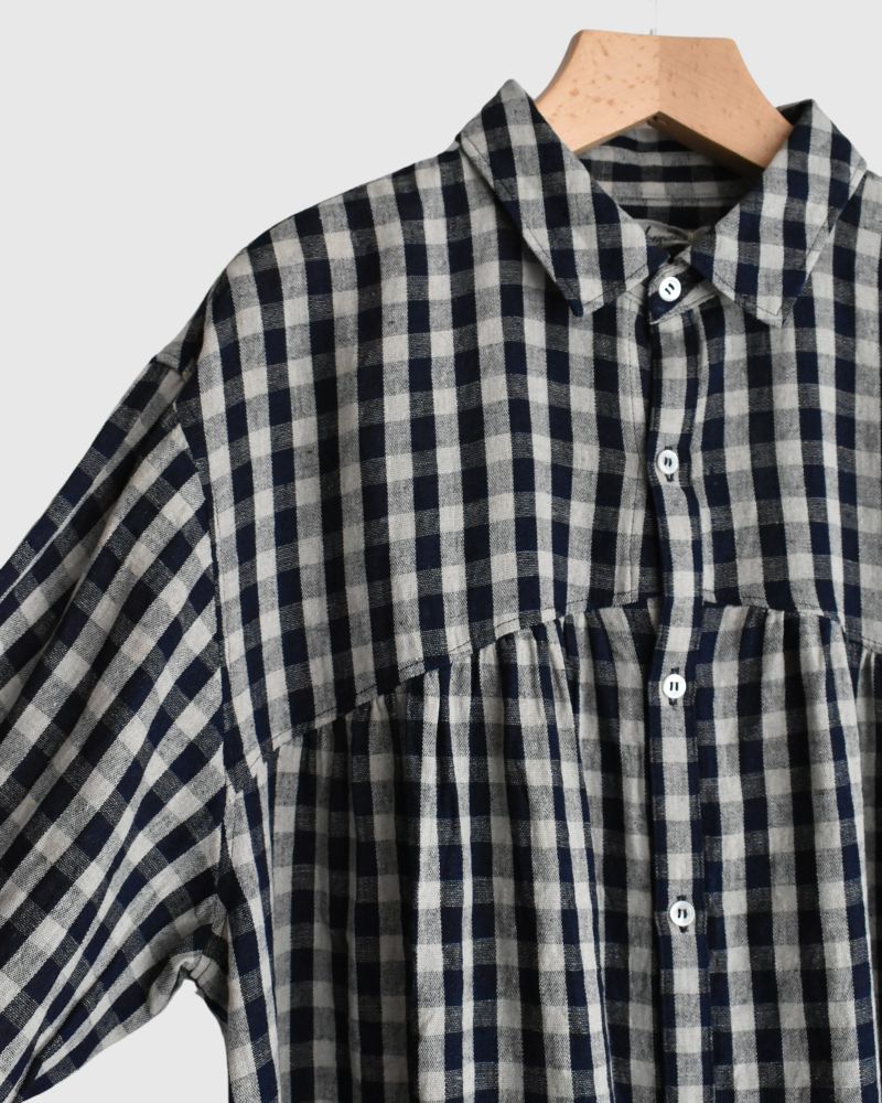 Linen Cotton Gingham Shirt in Indigo/Natural