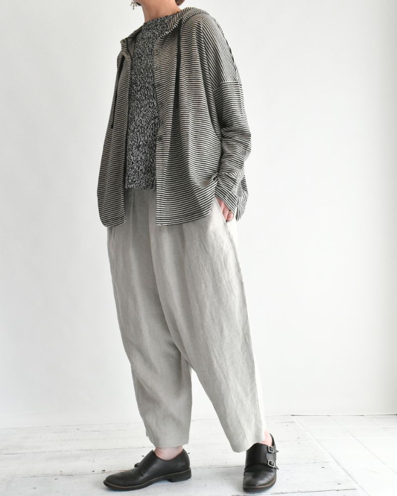 Linen Hooded Cardigan in Natural/Black