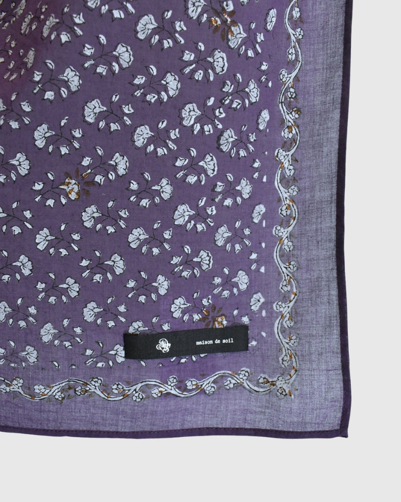80s ORGANIC VOILE GENTIANA BLOCK PRINT SCARF in Purple