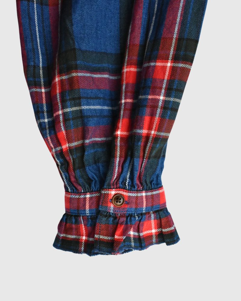 Indigo Tartan Frill Blouse in Blue