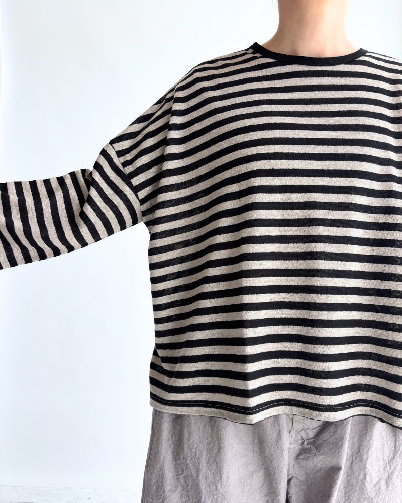 Linen Jersey Pullover in Natural/Black Border