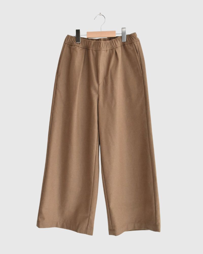 WOOL FLANNEL EASY WIDE PANTS in Camel