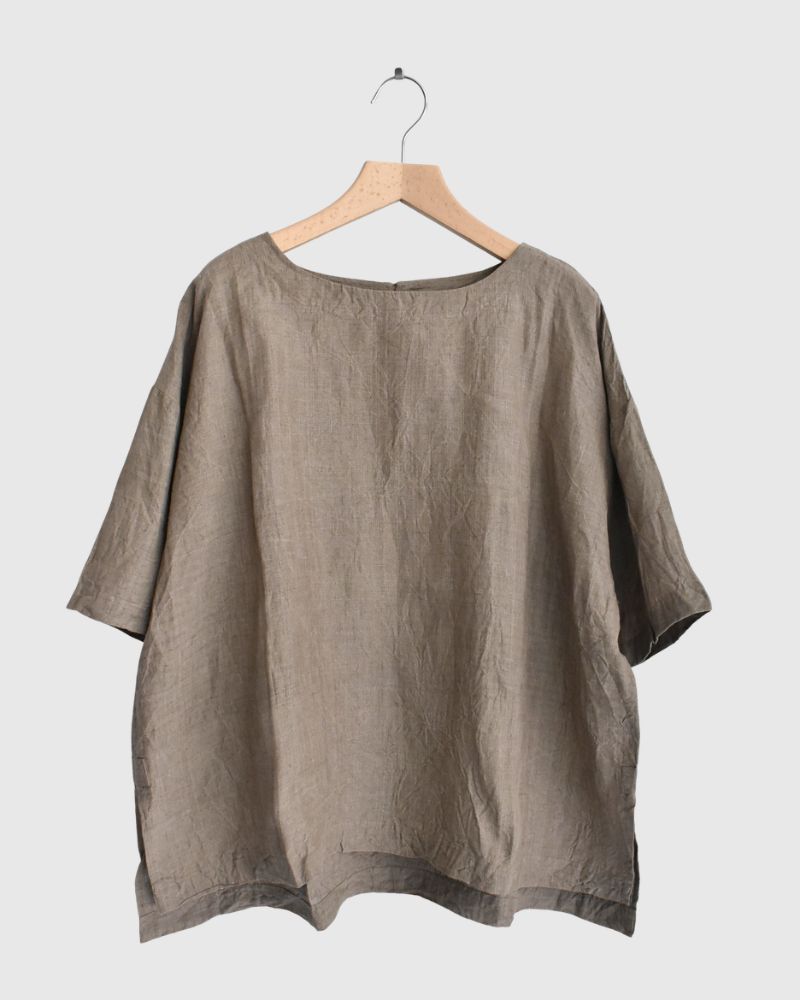 Handwoven 60x60 Linen Pullover Shirt in Beige