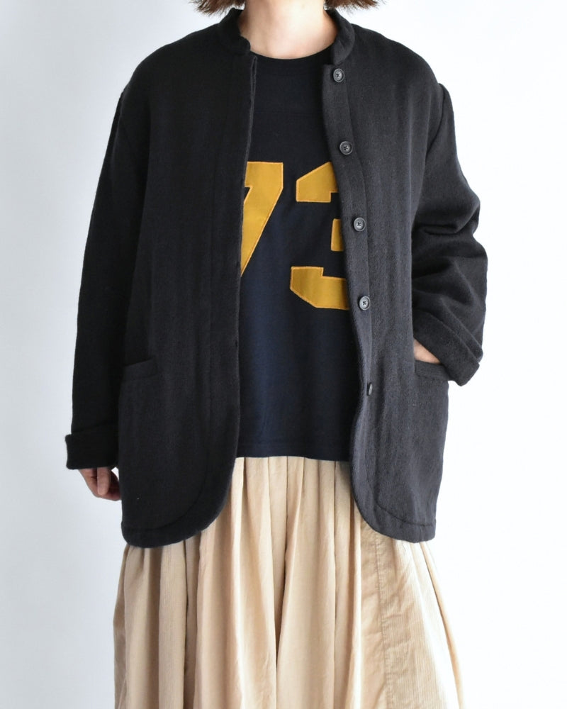 Stand Collar Fly Front Jacket in Navy