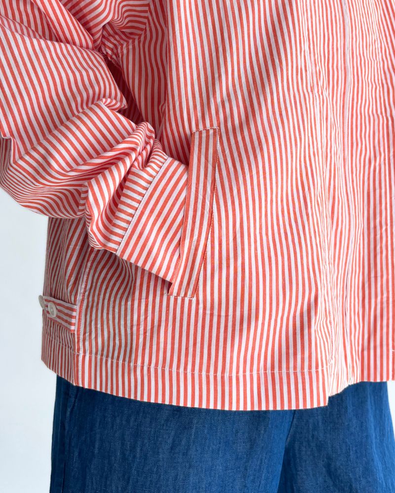 POPLIN STRIPE DRIZZLER JACKET in OrangeStripe
