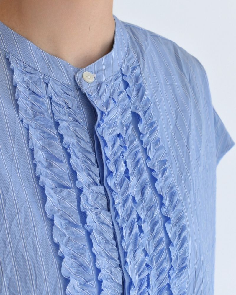 RAY-CC French Sleeve Frill Blouse in SaxStripe