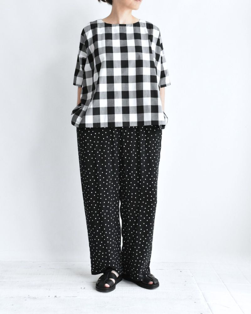 Block Check Panel T-Blouse in White/Black
