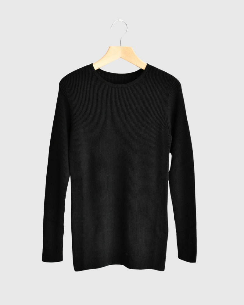 JAPAN WHOLEGARMENT Rib Knit Pullover in Black