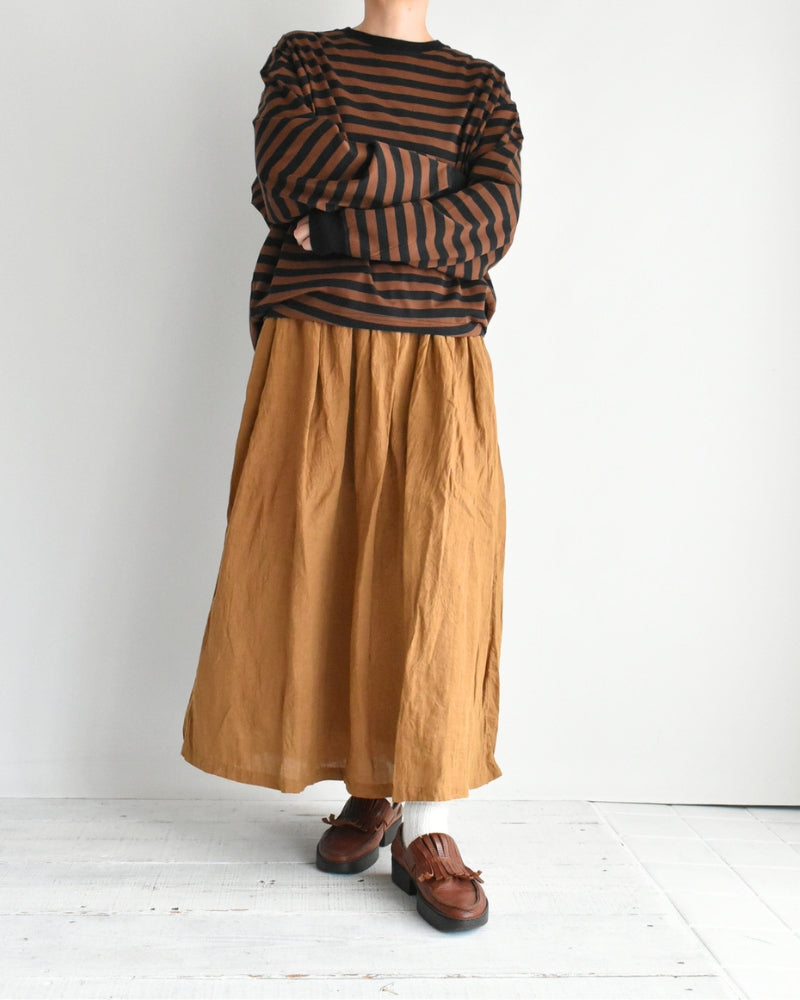 Tuck Cocoon T-Shirt in Brown/Black Border