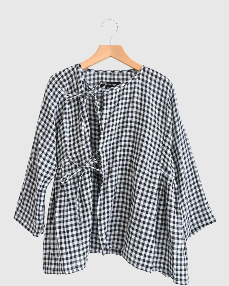 Gingham Check Cache-coeur Blouse in BlackCheck