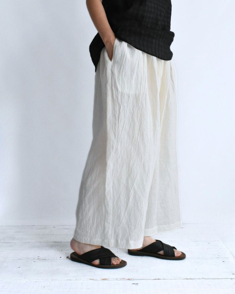 Wide Cocoon Gathered Pants (LINEN) in OffWhite
