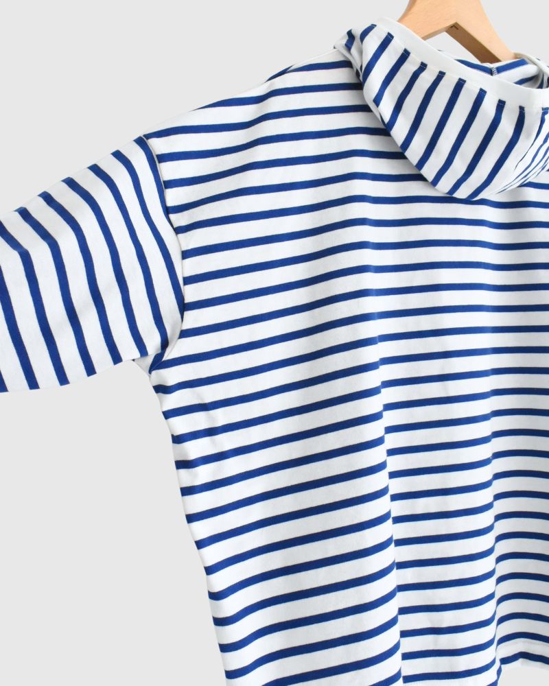 Drawstring Hoodie Pullover in Blue/White